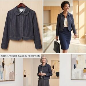 LOFT Ann Taylor Size 8 Cropped Denim Jacket Dark Wash Contrast Stitching